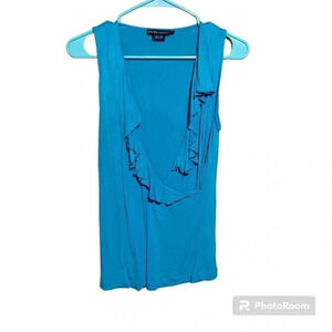 Ralph Lauren Women’s M Blue Faux Wrap Ruffle 100% Viscose Tank Top Sleeveless